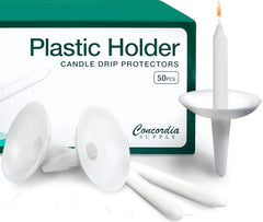 Plastic Holder Candle Drip Protectors with 4.25" X 1/2" Candles - Easy to Hold White Plastic Candle Holders - Ideal for Candlelight, Memorial, & Congregational Services - Set of 100