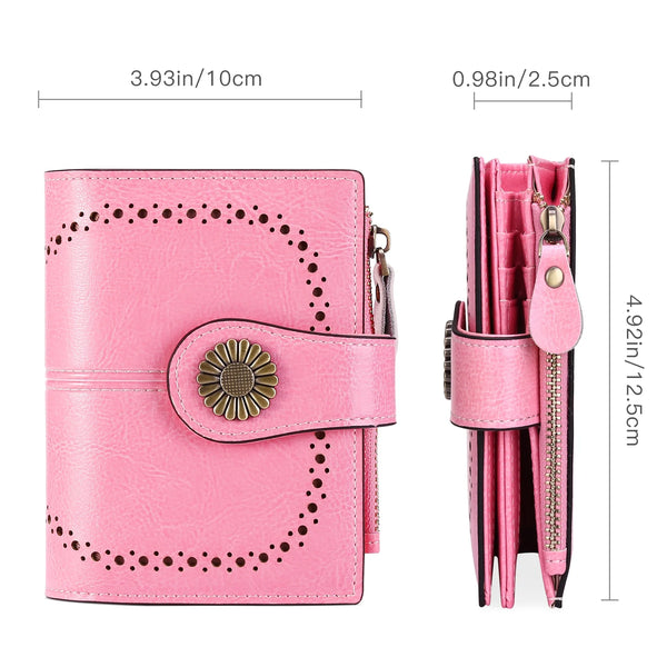 Small Women Wallet Genuine Leather Bifold Purse RFID Blocking Card Holder