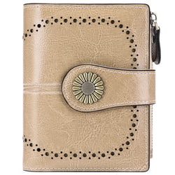Small Women Wallet Genuine Leather Bifold Purse RFID Blocking Card Holder