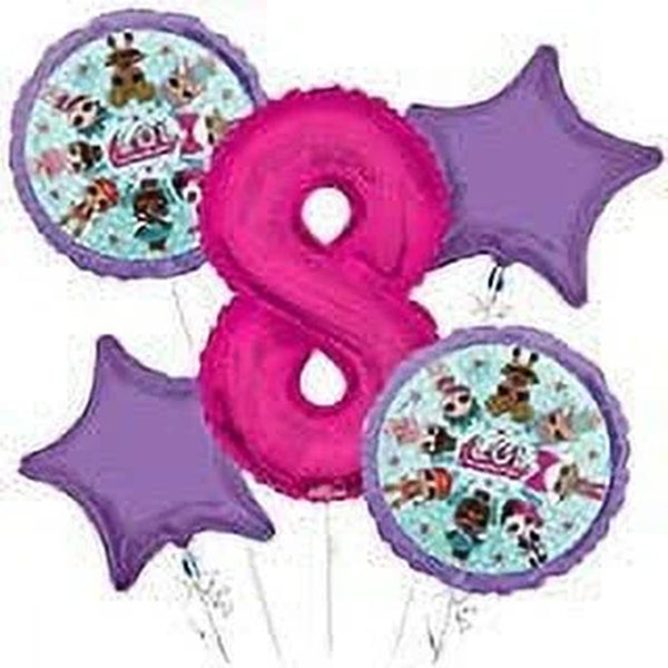 Lol Suprise Balloon Bouquet 8Th Birthday 5 Pcs Party Supplies