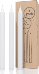 White Taper Candles - Pack of 4, 10 Inch, Unscented, Dinner & Table Candles - Slow Burning, Dripless & Smokeless