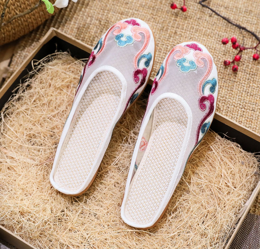 Slippers Mesh Embroidered Cotton Shoes Casual Women Outdoor Slippers