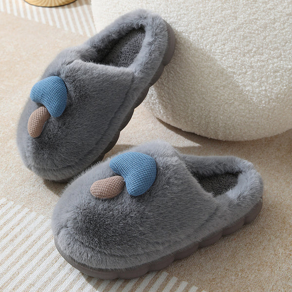 Cute Mushroom Cotton Slippers For Women Thick-soled Autumn And Winter Plush Slipper Indoor Non-slip Eva Household Furry Shoes