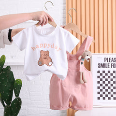 Summer Children Cotton T-shirt Suspender Suit