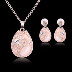 Two-piece Oval Opal Necklace And Earrings Jewelry Sets