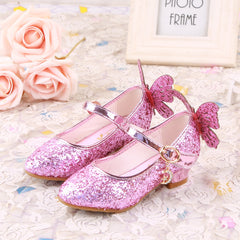 Butterfly Princess Shoes Children High Heel Leather Shoes