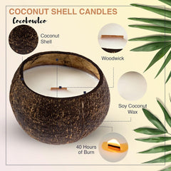 Scented Soy Coconut Shell Candles - Wood Wick Scented Candles Made with Real Coconut Shells (Coconut)