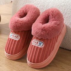 Winter Warm House Slippers Woman Plush Covered Heel Cotton Shoes Indoor And Outdoor Thick-soled Non-slip Fluffy Slippers For Men