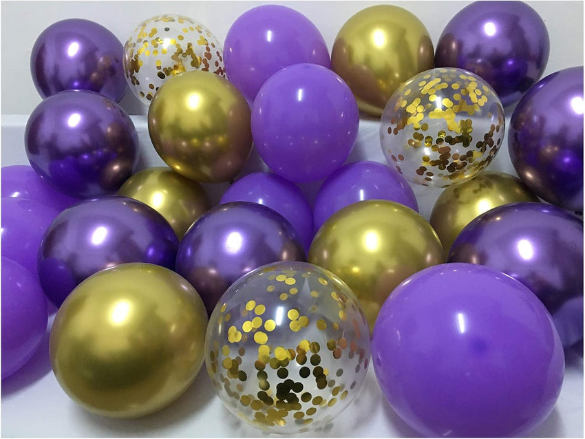 Latex Balloons Purple and Gold ¡§C12Inch Violet Lilac Lavender Metallic Chrome Gold Balloons Assorted for Wedding Baby Shower Birthday Women Girls Party Decorations 50Packs