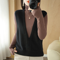 Solid Color Pullover Outerwear Knitted Vest