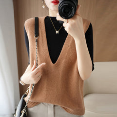 Solid Color Pullover Outerwear Knitted Vest