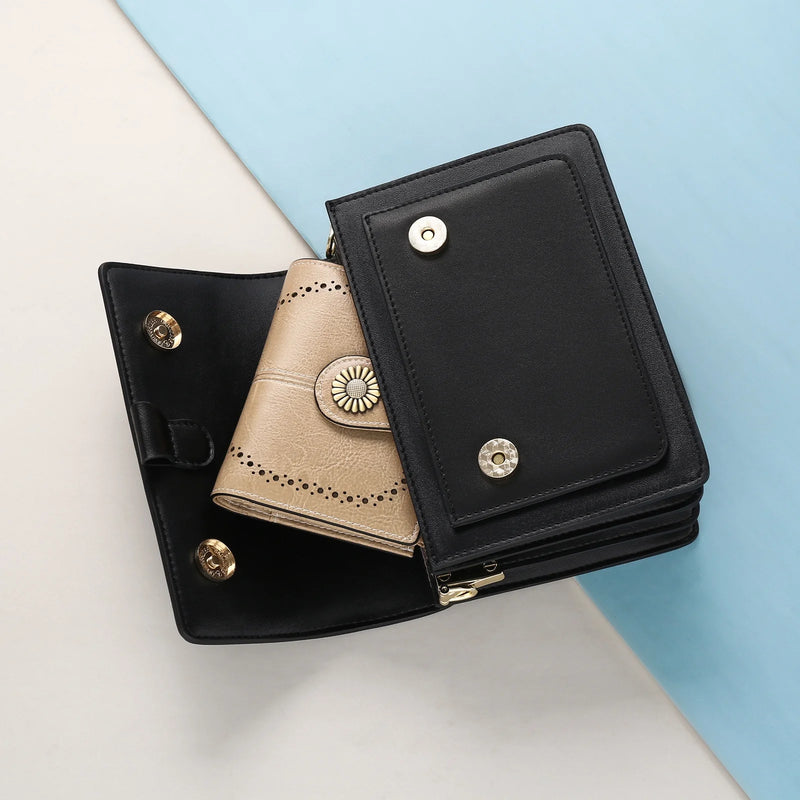 Small Women Wallet Genuine Leather Bifold Purse RFID Blocking Card Holder