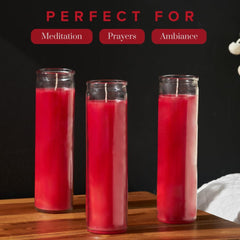 7 Day Red Pillar Candles - Set of 3, 90 Hour Burn Time, Unscented, Religious & Memorial Candles