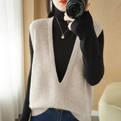 Solid Color Pullover Outerwear Knitted Vest