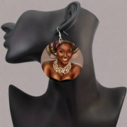 Round African Head Pattern Dangle Earrings