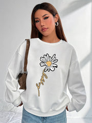 Women Basic Casual Pullover Spring Autumn Long Sleeve A Printed Round Neck