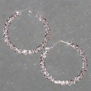 Large Full Rhinestone Hoop Earrings Silver Plated