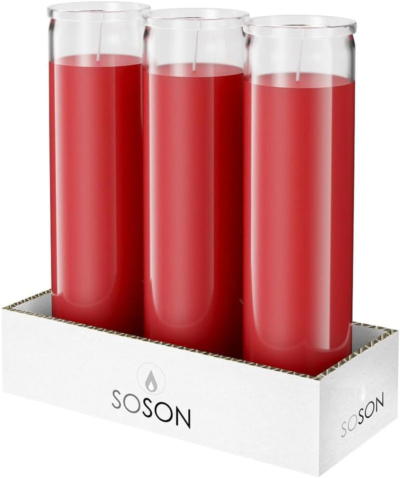 7 Day Red Pillar Candles - Set of 3, 90 Hour Burn Time, Unscented, Religious & Memorial Candles