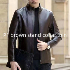 Leather Jacket For Middle-aged Men Leather Clothing With Stand Collar Men Fleece-lined