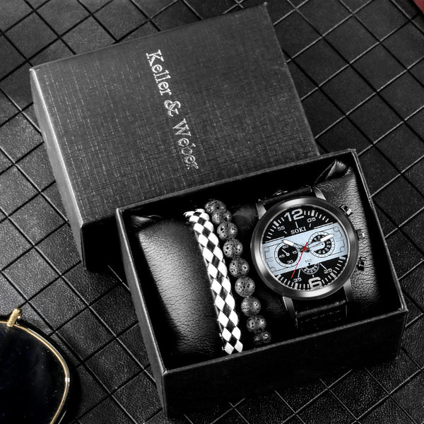 New Suit Men's Quartz Watch  Bracelet Gift Set Box