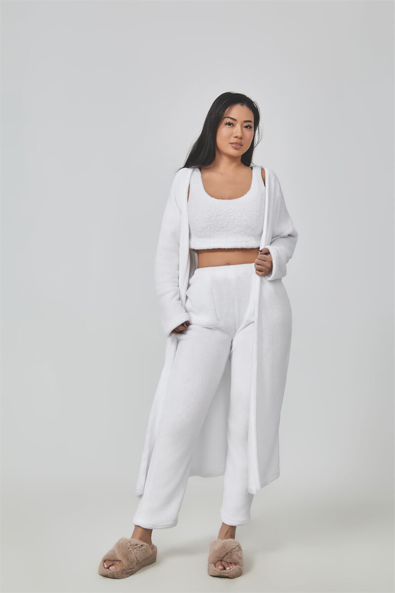 Aesthetic Lounge Set for Women Winter | 3 Piece Pajama Set with Robe