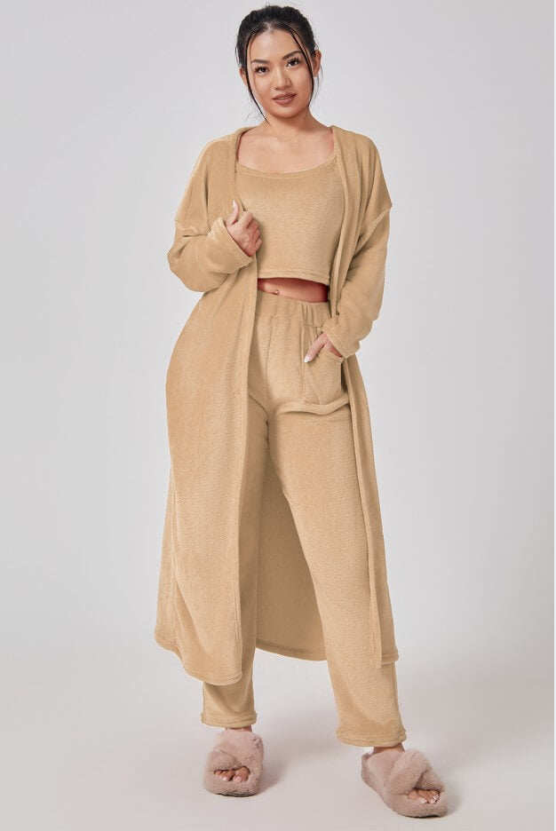 Aesthetic Lounge Set for Women Winter | 3 Piece Pajama Set with Robe
