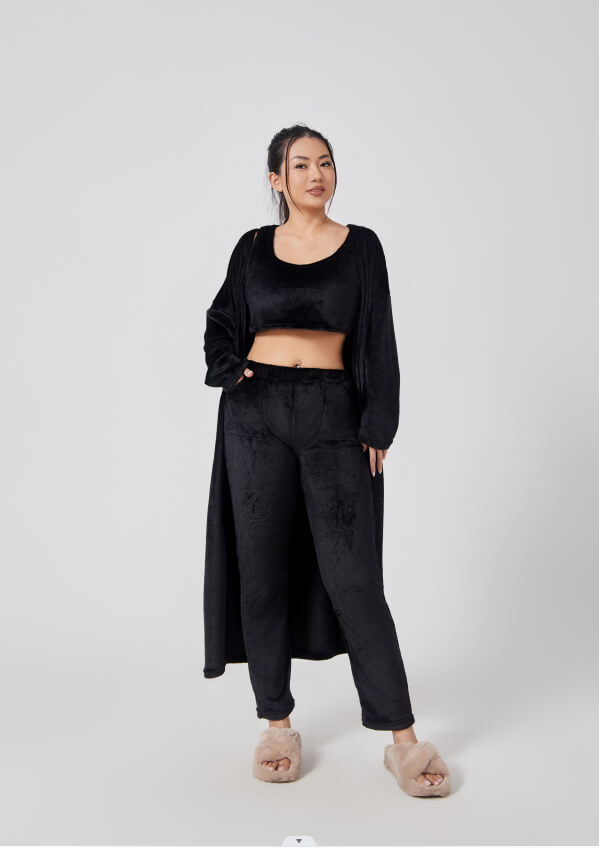 Aesthetic Lounge Set for Women Winter | 3 Piece Pajama Set with Robe