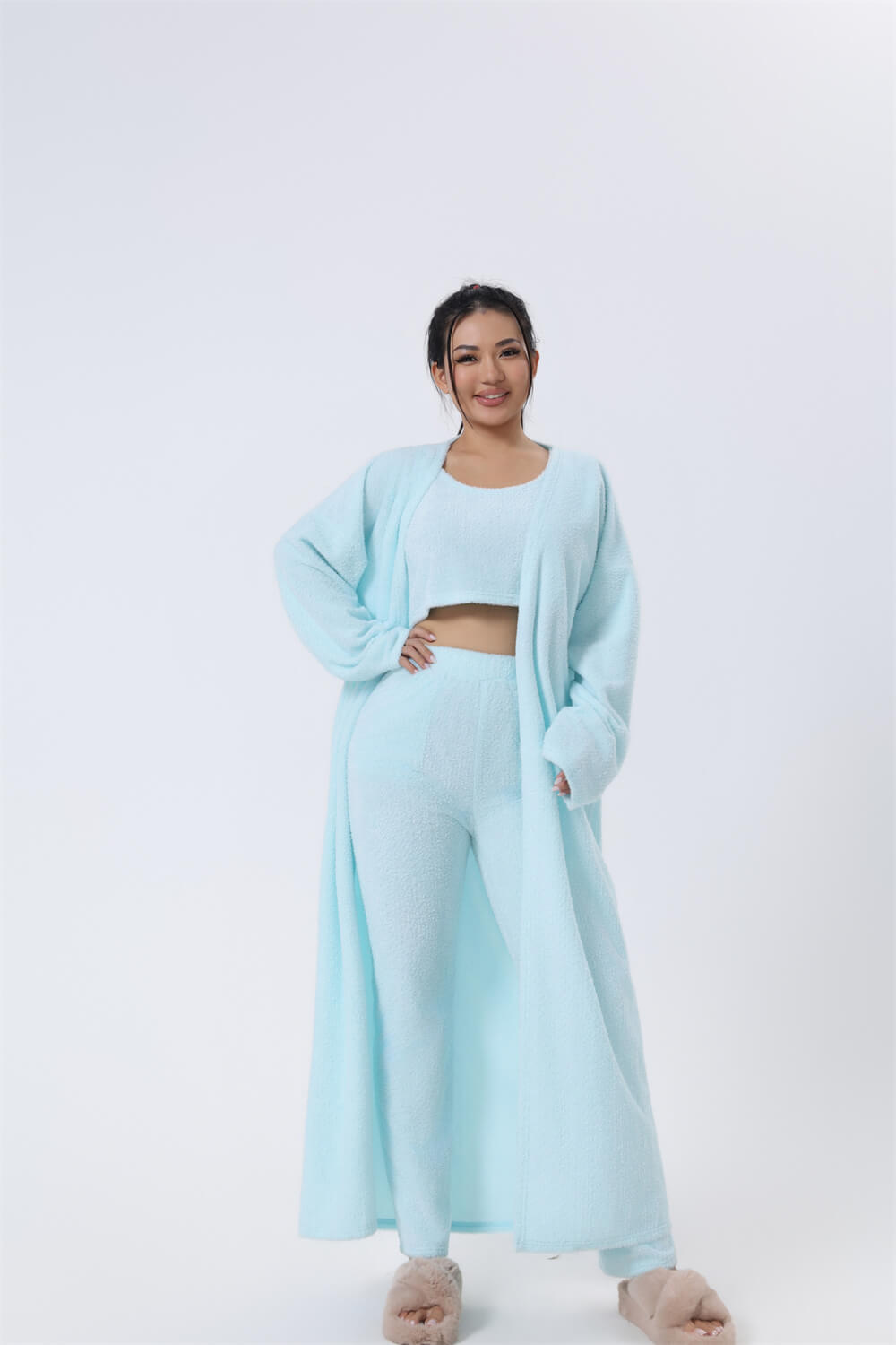 Aesthetic Lounge Set for Women Winter | 3 Piece Pajama Set with Robe