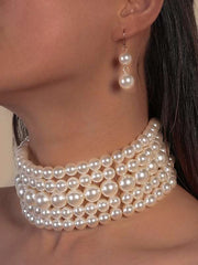 Pearl Beaded Necklace & Earrings