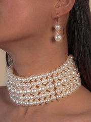 Pearl Beaded Necklace & Earrings