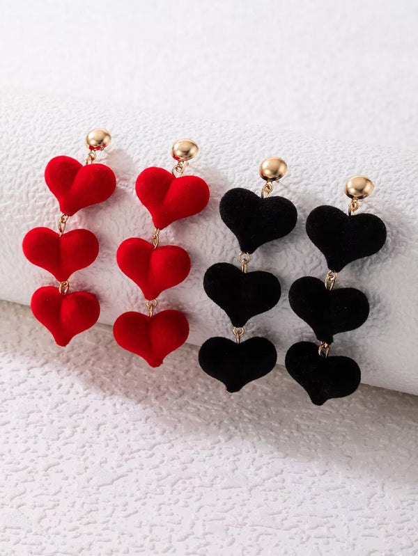 Black and Red Love Velvet  Earrings