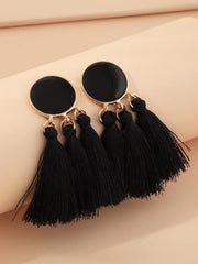 Round Onxy Color Tassel Drop Earrings