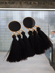 Round Onxy Color Tassel Drop Earrings