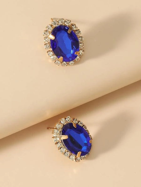 Blue Stoned Stud Earrings