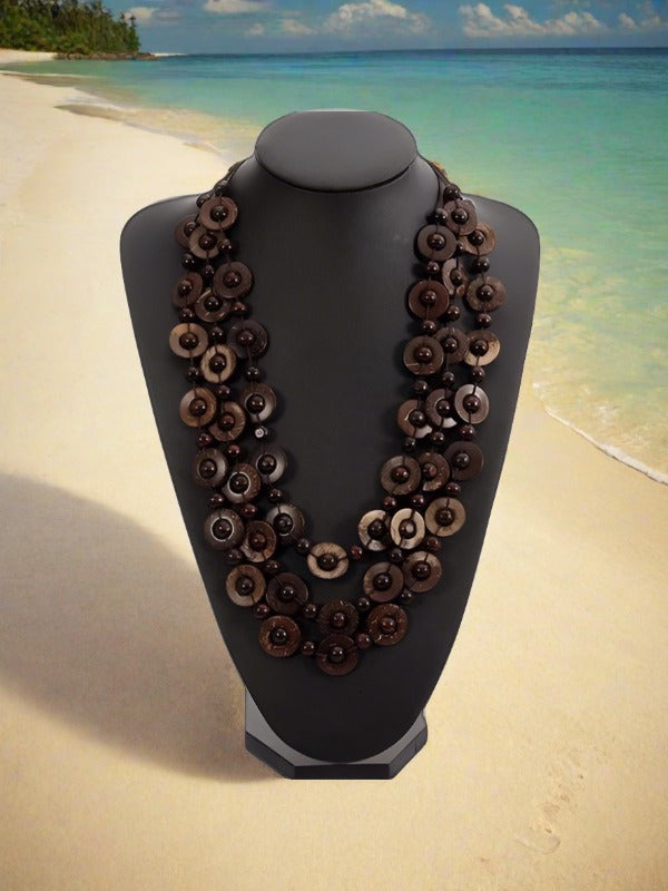 Natural Coconut Shell & Wood Beaded Necklace