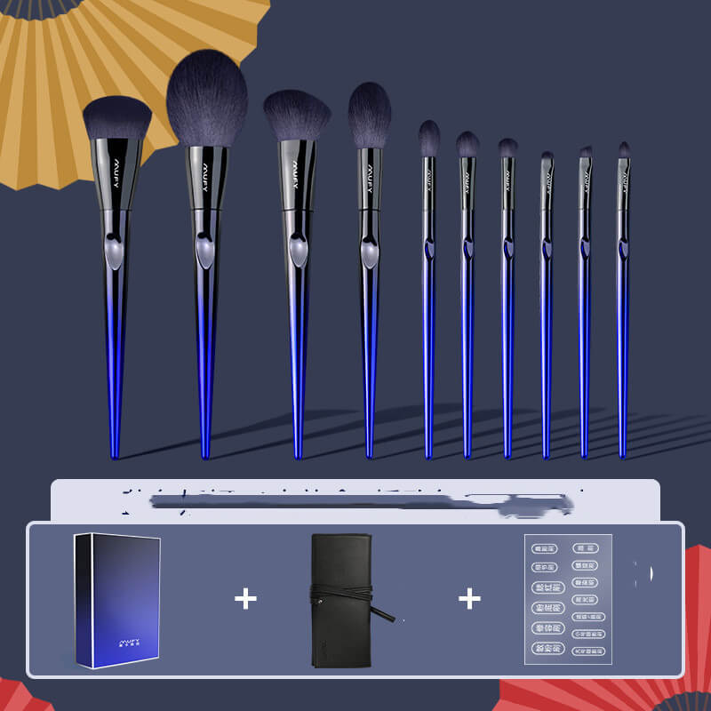 Blue 10 Pcs Makeup Brushes Set With Bag | Compact Makeup Brush Set
