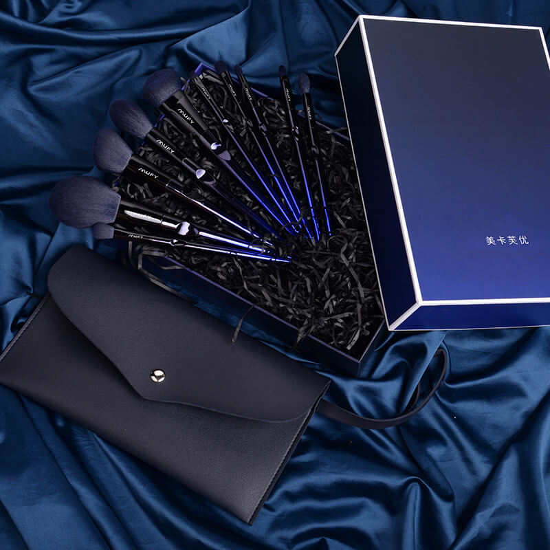 Blue 10 Pcs Makeup Brushes Set With Bag | Compact Makeup Brush Set