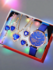 Blue Pu Strap Love Dial Casual Quartz Watch