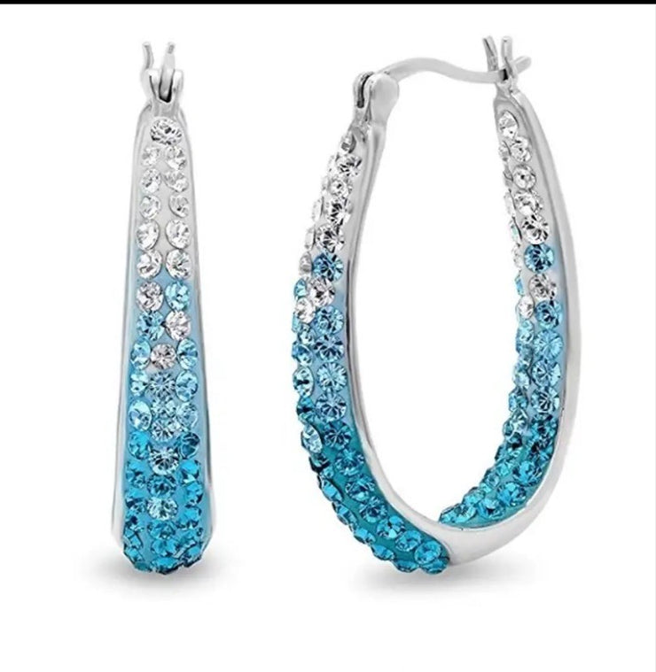 Colorful Double Color Rhinestone Crystal Round Circle Hoops(Blue/Pink)