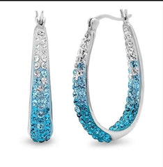 Colorful Double Color Rhinestone Crystal Round Circle Hoops(Blue/Pink)