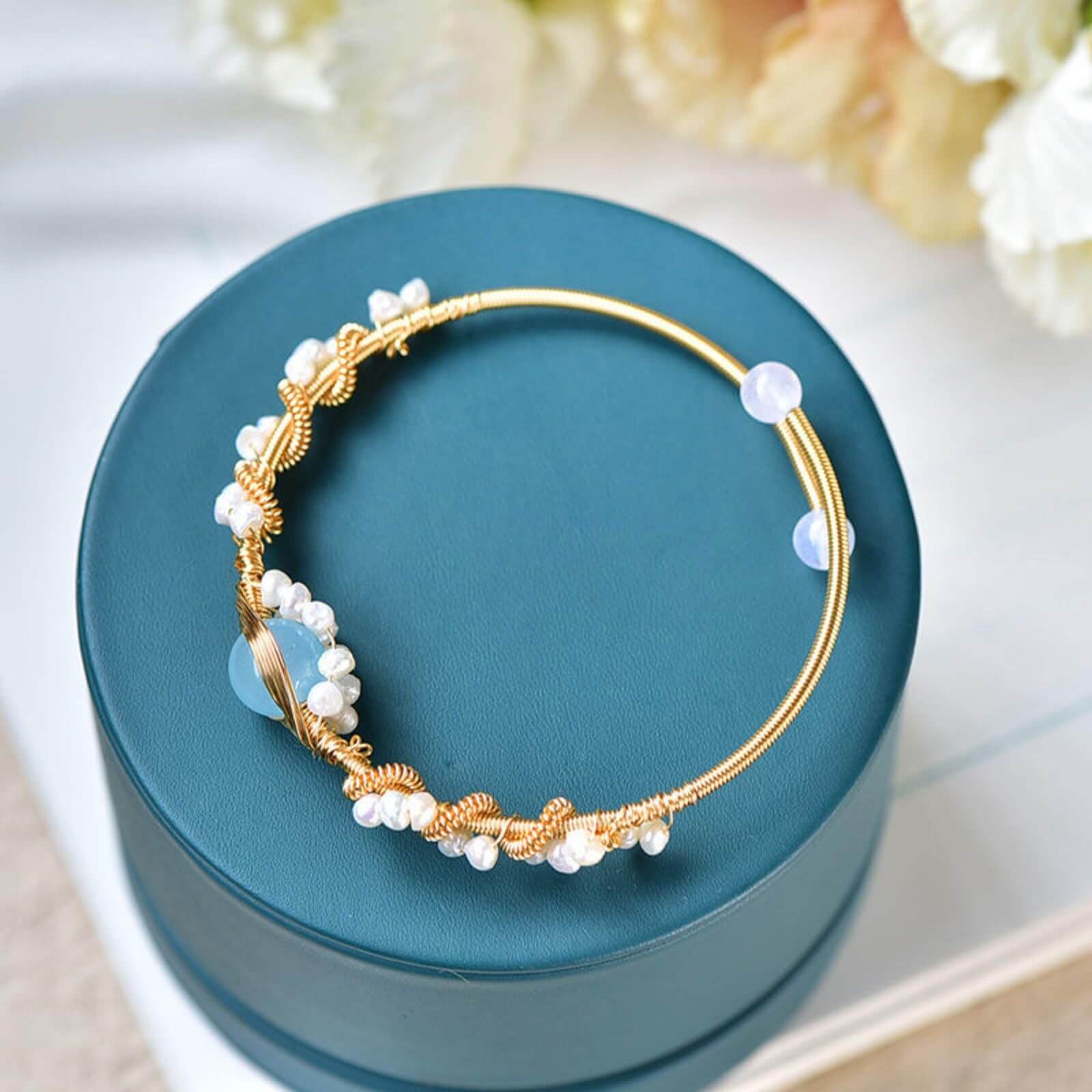 Braided Pearl Bracelet Vintage Style  Gold Plated Bracelet