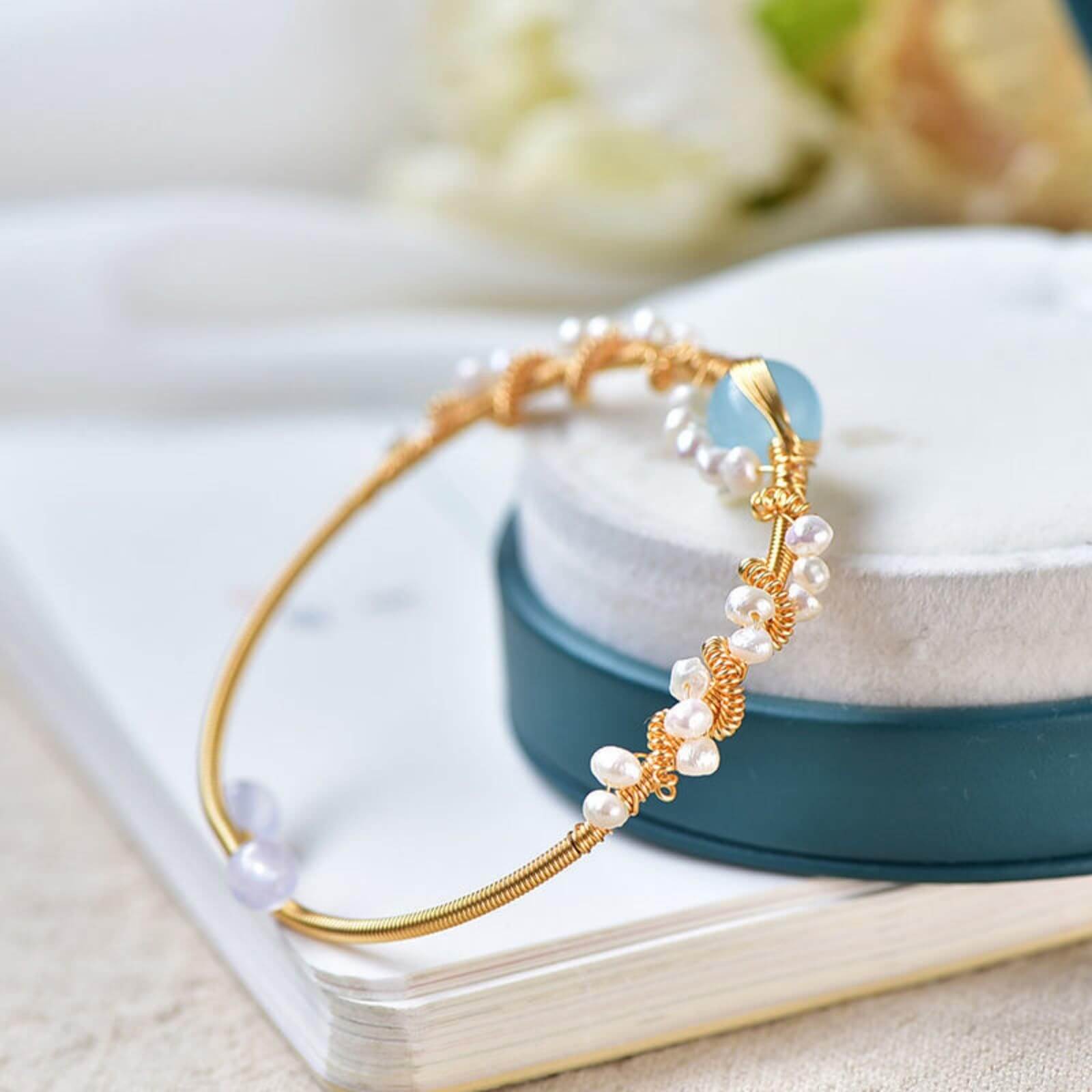 Braided Pearl Bracelet Vintage Style  Gold Plated Bracelet