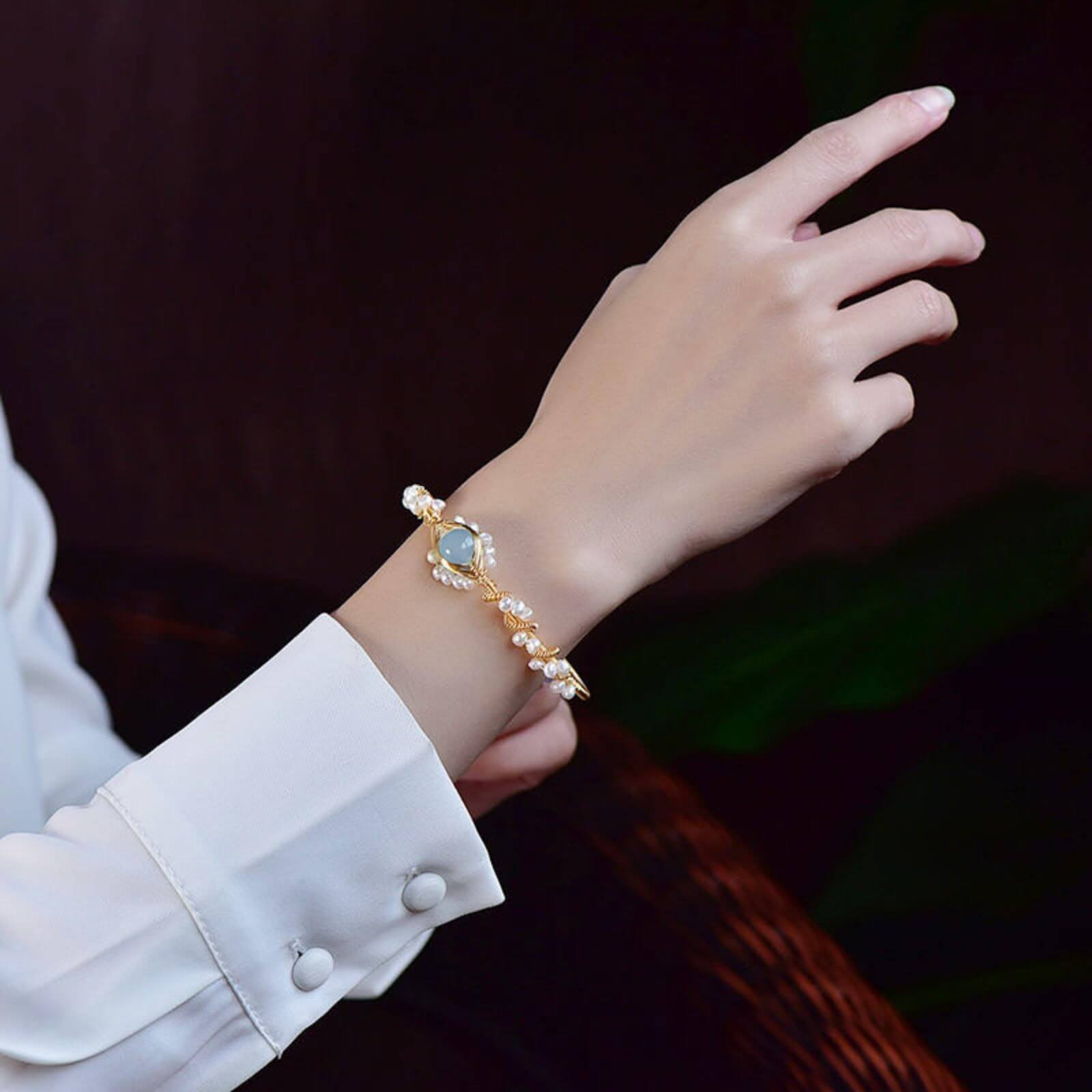 Braided Pearl Bracelet Vintage Style  Gold Plated Bracelet