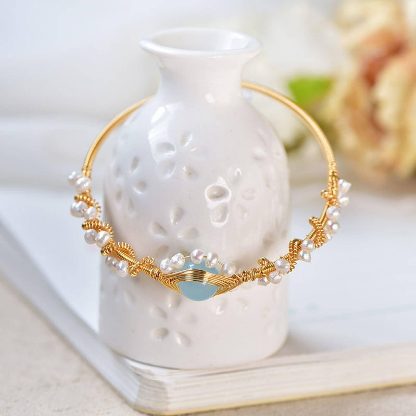 Braided Pearl Bracelet Vintage Style  Gold Plated Bracelet