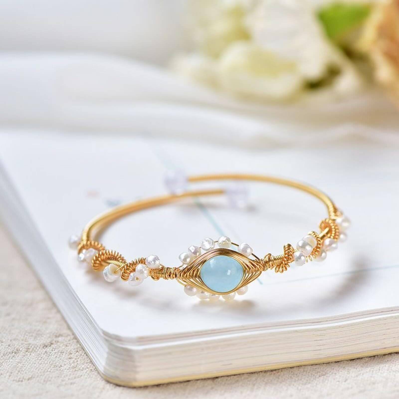 Braided Pearl Bracelet Vintage Style  Gold Plated Bracelet