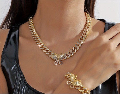 Necklace, Bracelet Hip Hop Style Jewelry Set (Gold/Silver