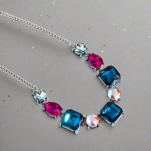 Elevated Edge Rhinestone Multicolored Necklace