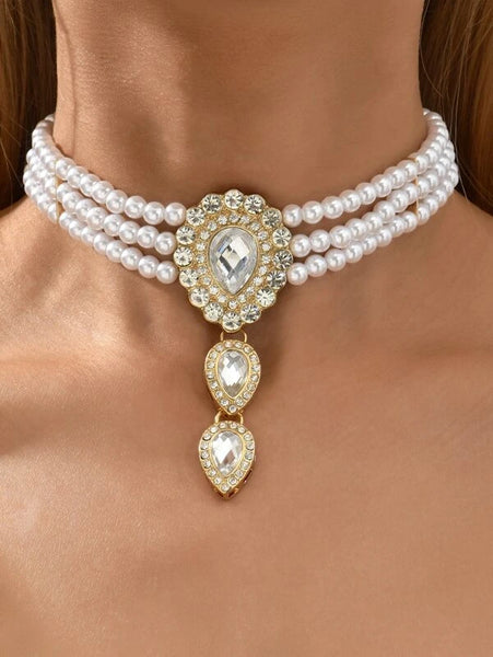 Pearl  & Rhinestone Charm Choker