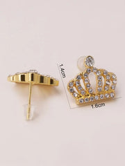 Rhinestone Crown Design Stud Earrings