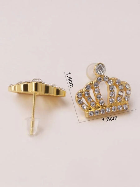 Rhinestone Crown Design Stud Earrings